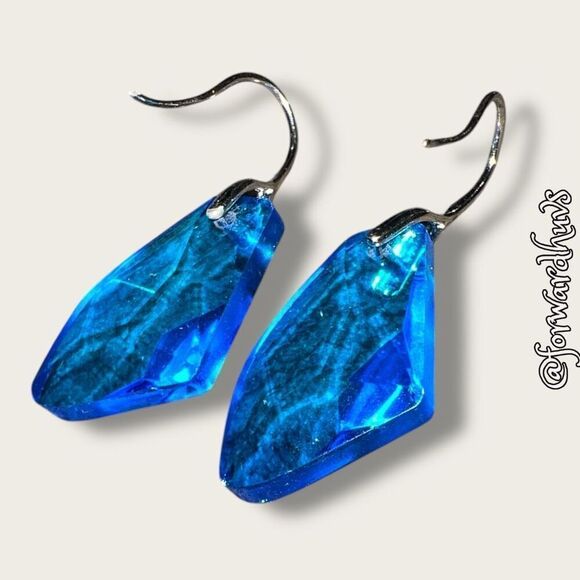 Bundle Sale 3 For $15 | Blue Glass Earrings on Silver Tone Hook - Picture 3 of 8